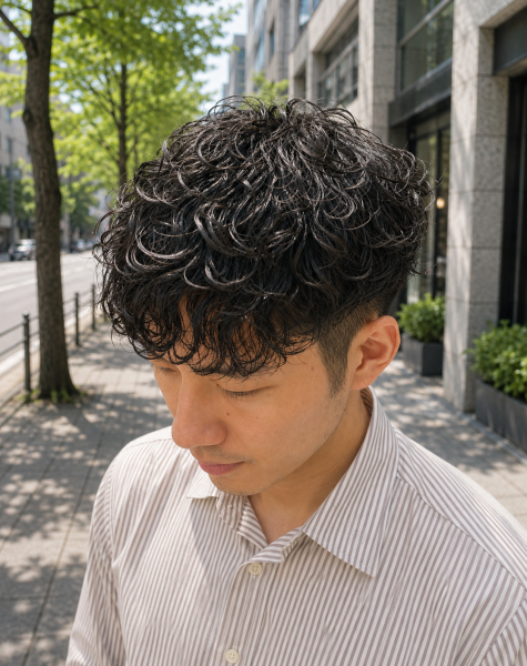 大人の色気と清潔感。ウェット質感のパーマスタイル