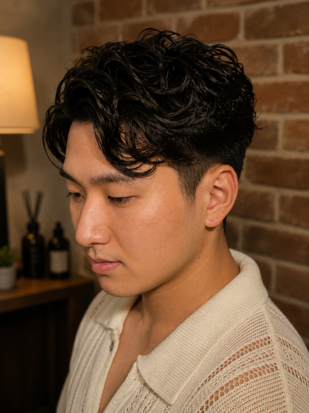 大人の色気を引き出す波巻きパーマ×フェード