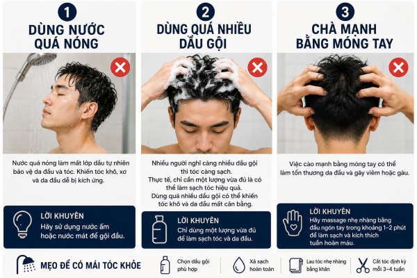 3 Sai Lầm Khi Gội Đầu Mà Nhiều Nam Giới Mắc Phải
